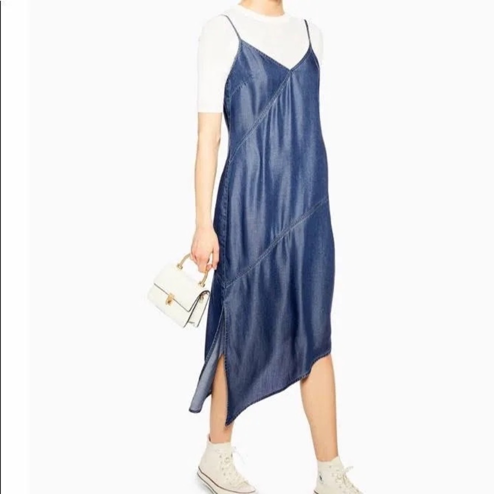 Topshop Indigo Asymmetric Midi Dress